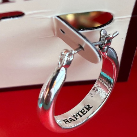 Napier Shiny Silver Hoop Earrings - Picture 4 of 5